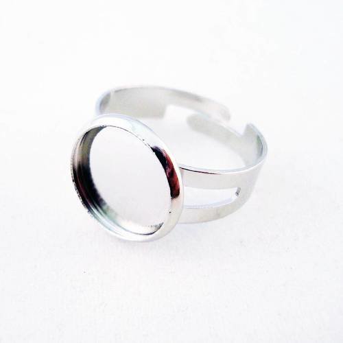 Support de bague argent brillant plateau 12mm argenté réglable de 14mm x 19mm 