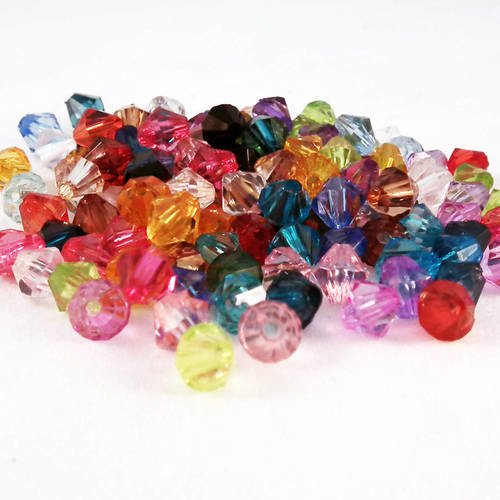 Pac13 - 1000 perles intercalaires en acrylique, bicône toupis, de couleurs mixtes, 6mm x 6mm. 