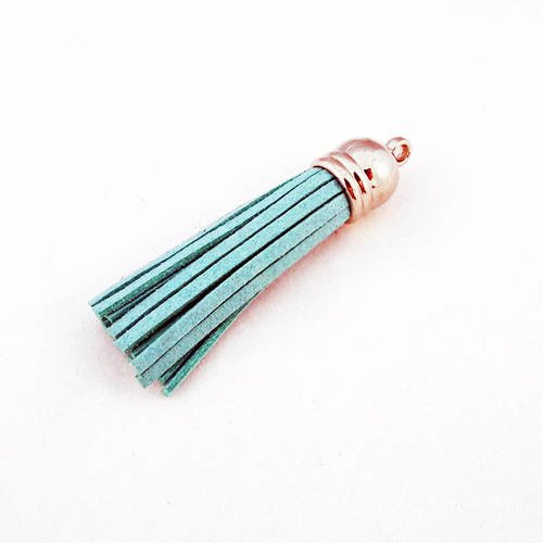 Pompon 55mm en suédine turquoise et embout métal argenté 
