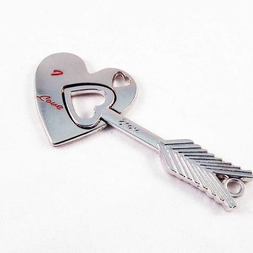 Ensemble de 2 breloques coeur et flèche "love you" cupidon pour les amoureux clé 
