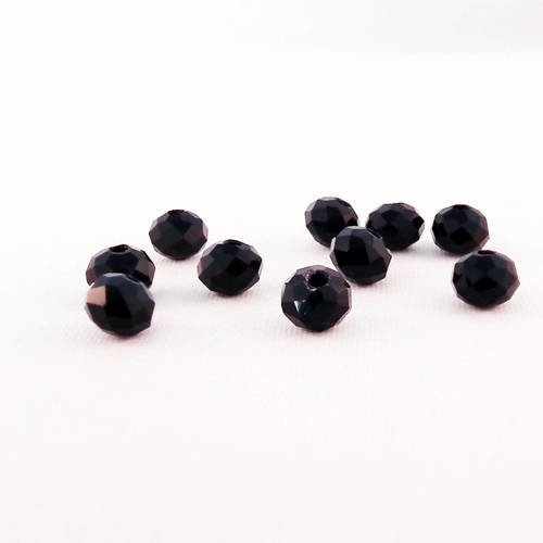 Psm16p - 10 perles précieuses 6x4mm noir en verre cristal de couleur noir 