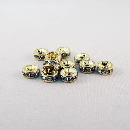 Isp59p - lot de 10 perles intercalaires 6mm doré avec strass argenté en forme de rondelles 