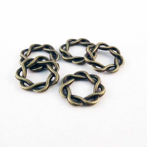 Cta11 - 5 cercles anneaux connecteurs en spirale tressée bronze de 15mm 