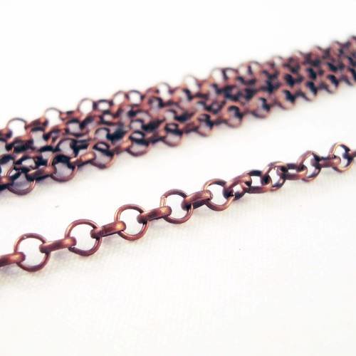 Ch18 - 1m de chaîne cuivre rouge mailles rondes 3mm x 3mm x 1mm en fer. 