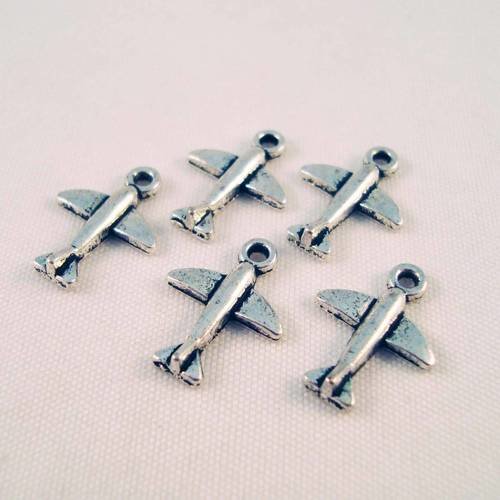 Lot de 5 petites breloques pendentifs en forme d'avion en argent tibétain 