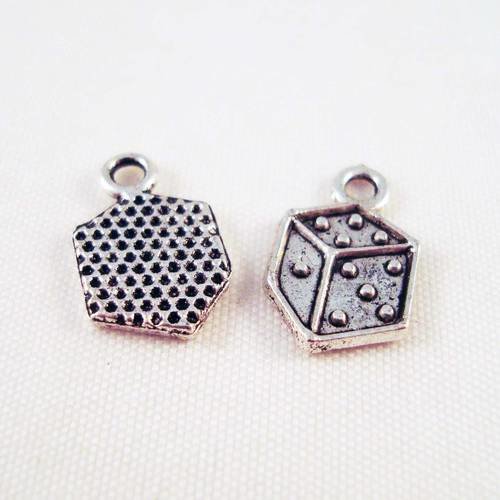 Lot de 2 breloques pendentif dé dés à jouer argent vieilli 