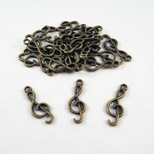 Bmu04 - lot de 3 breloques pendentifs clé de sol note de musique ajouré de couleur bronze 