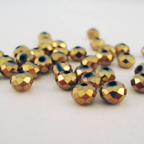 Psw25 - 10 perles précieuses or doré gold 6mm x 4mm en verre cristal à facettes 