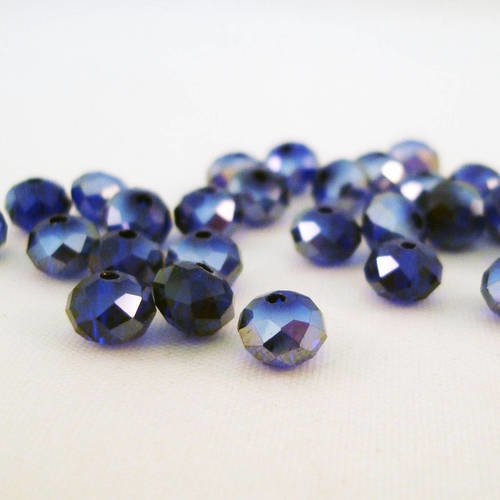 Psw22 - 10 perles précieuses bleu foncé 6mm x 4mm en verre cristal à facettes. 