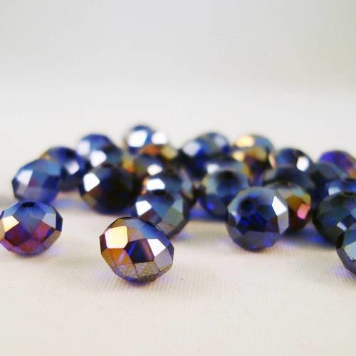 Psm18 - 10 perles précieuses bleu foncé 8x6mm en verre cristal de couleur bleu foncé à reflet 