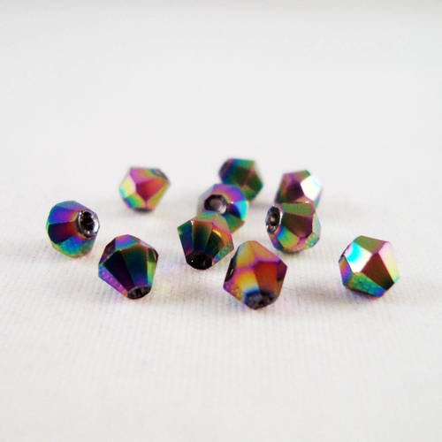 Inv28 - lot de 10 perles à facettes en verre cristal bicône de 4mm x 4mm de couleur métallique 