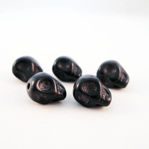 Phw08n - lot de 5 perles tête de mort howlite noires, 10mm x 8mm 
