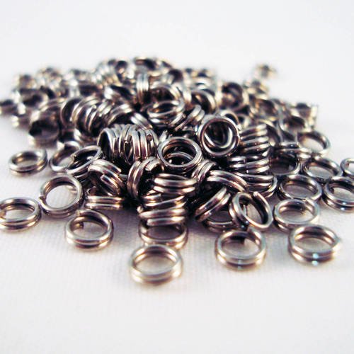 And10 - 20 anneaux doubles ouvert 4mm de couleur argent vieilli foncé gunmetal, 4mm de diamètre. 