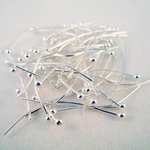 Lot de 50 clous 2.5cm tête à boule, argent brillant, 2,5cm. 