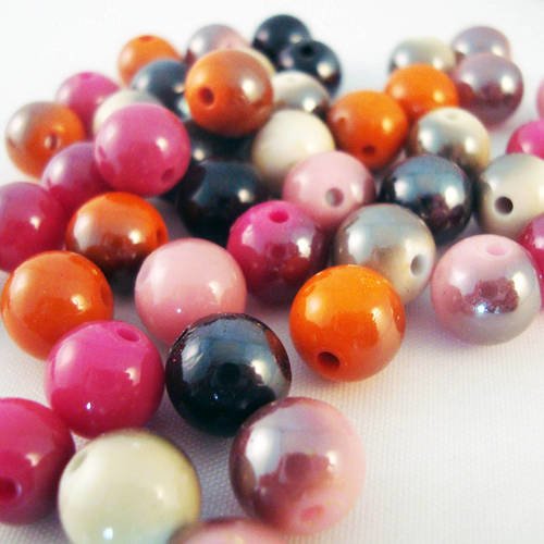 Lot de 100 perles magiques ton sur ton de couleurs mixtes, diamètre 10mm 