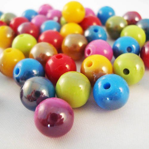Pac16 - lot de 20 perles ton sur ton de couleurs mixtes, diamètre 10mm 