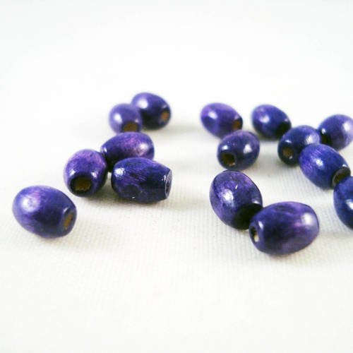 Pbb30 - lot de 20 perles en bois mauve violet ovales de 6mm x 4mm 