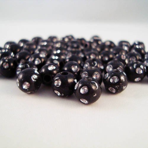 Pac38 - lot de 10 perles disco noir avec strass de 8mm de diamètre 