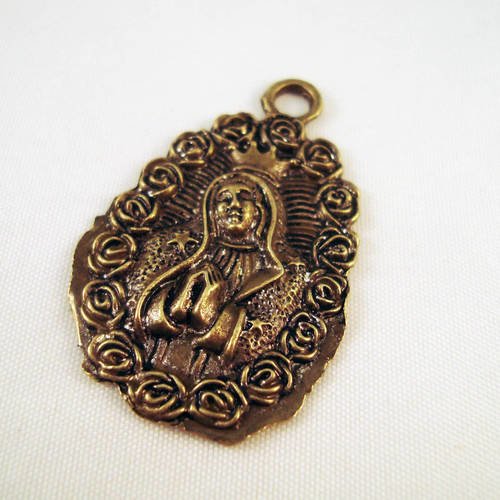 Btr05 - breloque pendentif bronze en forme de médaillon religieux vierge 