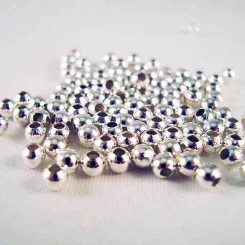 Isp30 - 50 perles intercalaires 3mm argent brillant spacer ronde lisse, argent brillant, 3mm de diamètre. 