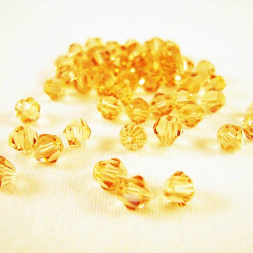 Lot de 50 perles couleur champagne en verre cristal bicône toupie de 4mm 