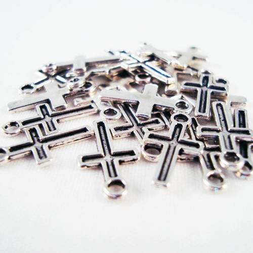 Bcp13 - lot de 10 petites breloques pendentifs en forme de croix, argent tibétain 