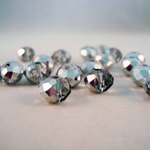 Psm15 - 10 perles précieuses 6x4mm argenté en verre cristal de couleur argent 