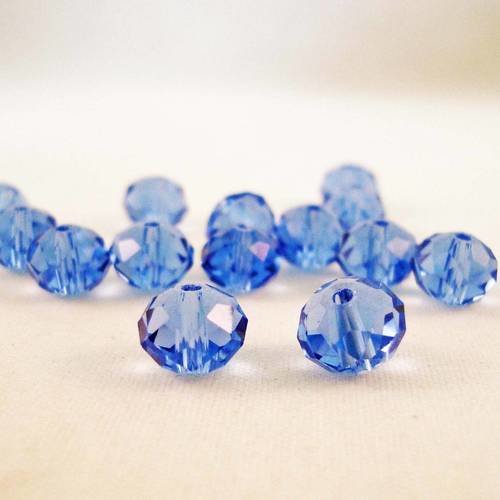 Psw02 - 10 perles précieuses bleues 8x6mm en verre cristal de couleur bleu 