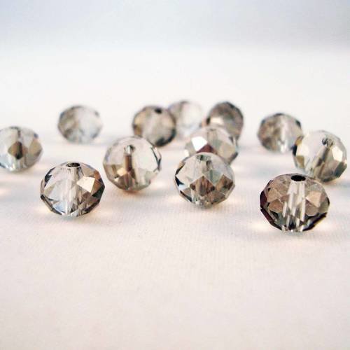 Psw10 - 10 perles précieuses 8x6mm gris en verre cristal de couleur gris fumé 