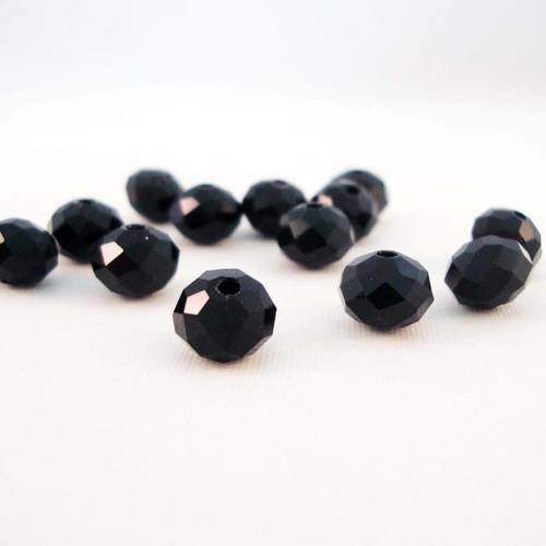 Psm16g - 10 perles précieuses noires 8x6mm en verre cristal de couleur noir 