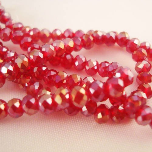 Psm08 - 10 perles précieuses 4x3mm en verre cristal de couleur rouge 