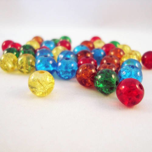 Pac67 - lot de 10 perles en verre craquelé de couleurs mixtes 