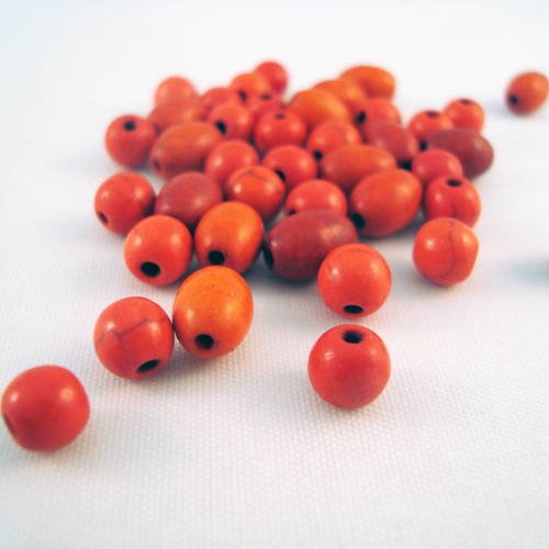 Lot de 30 perles howlite rondes et ovales de couleur orange, 8mm x 6mm 