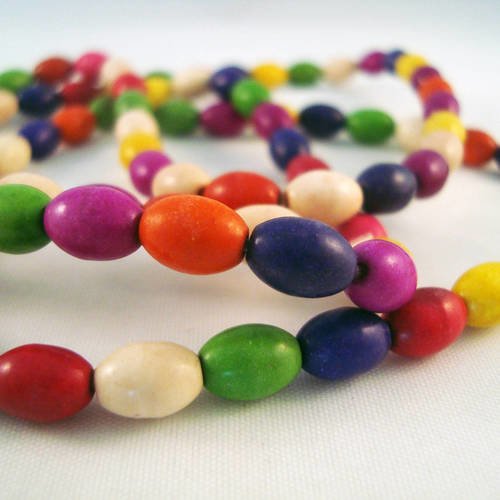 Hw64 - 1 enfilade de perles ovales rondes howlite muticolores, 8mm x 6mm 