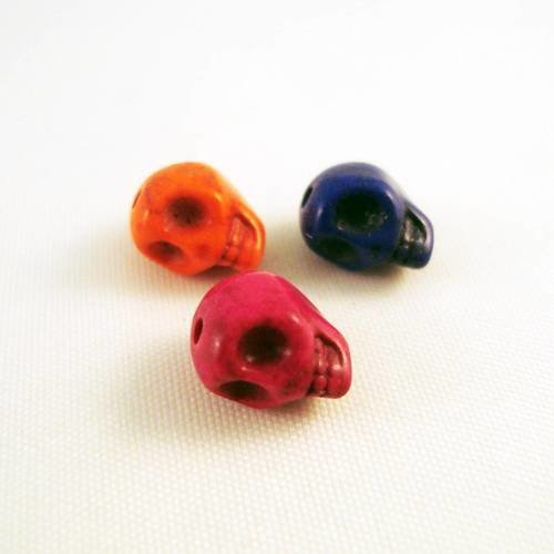 Lot de 3 perles tête de mort howlite orange, rose et violet 