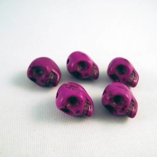 Lot de 5 perles tête de mort howlite violet 
