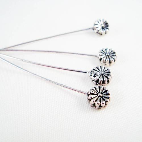 Lot de 4 clous tête marguerites argentés 