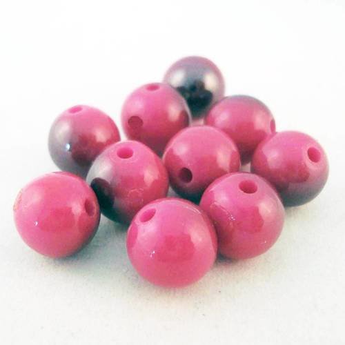Pac22 - 10 perles ton sur ton de couleur vieux rose foncé 