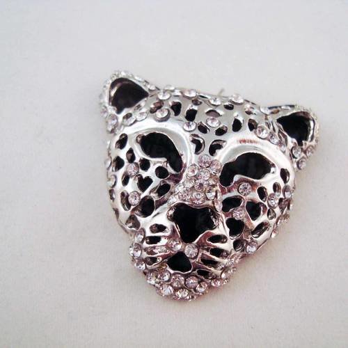 Breloque léopard argenté avec cristaux swarovski 
