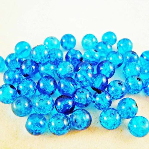 Pac66 - 10 perles bleues en verre craquelé de 6mm de diamètre 