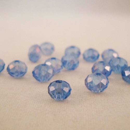 Psw21 - 10 perles précieuses 6x4mm bleu en verre cristal de couleur bleu 