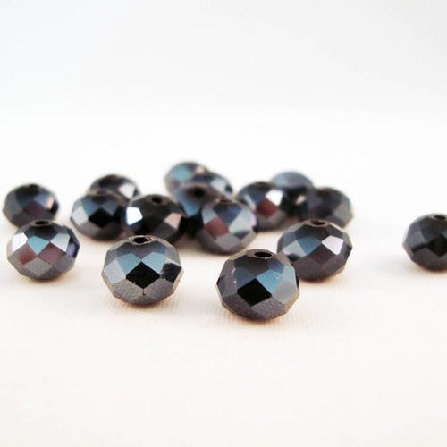 Psw59 - 10 perles précieuses noir-bleutée 8x6mm en verre cristal de couleur noir-bleutée 