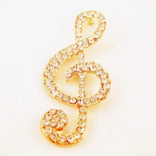 Grande clé de sol dorée avec cristaux swarovski argentés 