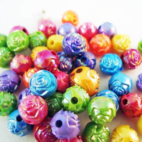Pd32 - 10 perles en forme de fleur de couleurs mixtes 8mm 