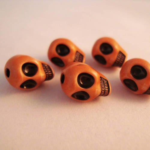 Pac33 - lot de cinq perles tête de mort de couleur orange orangé 