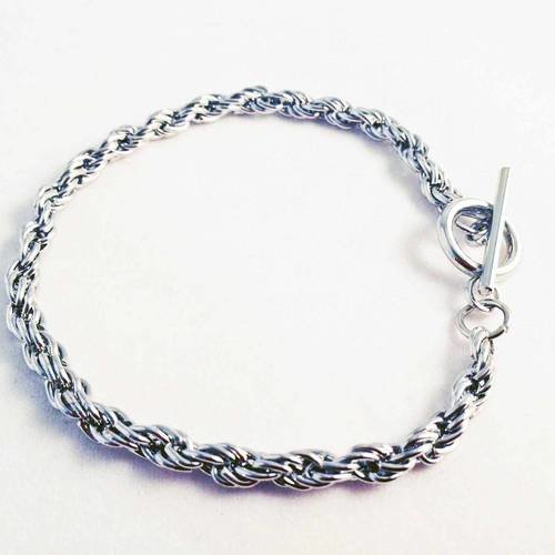Bracelet à chaîne argentée avec fermoir toggle, style pandora, longueur 21cm. 