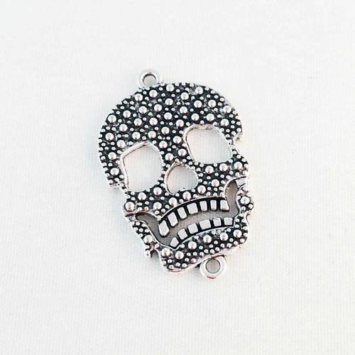 Tm48 - connecteur breloque tête-de-mort, couleur argent vieilli 