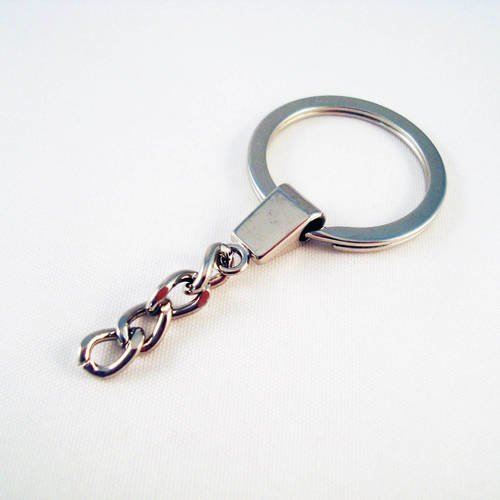 Pc09 - anneau pour porte-clés avec chaîne, métal argenté 