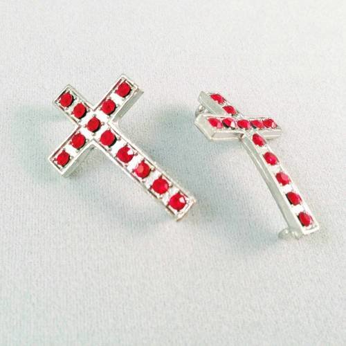 Bc14 - lot de deux croix connecteurs avec strass de couleur rouges 
