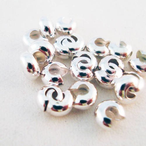 Cp02 - 30 cache-perles à écraser, couleur argenté, 4mm 